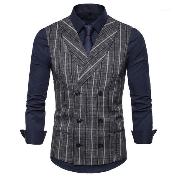 

vests men new 2019 casual turn-down collar british style striped double breasted waistcoat1, Black;white