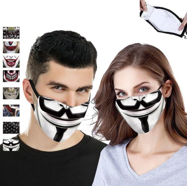 

digital joker skull face factory printing washable dust respirator halloween party mask for women men cotton masks p1ky3