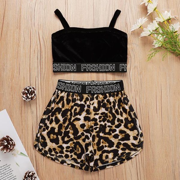 

clothing sets 2021 summer children casual strap black letter leopard shorts cute 2pcs girls boys clothes set 3-10t1, White