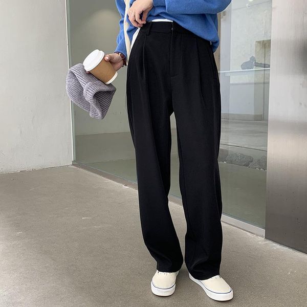 

women's pants & capris high waist casual loose wide-leg suit 2021 autumn and winter korean style black slimming woman, Black;white