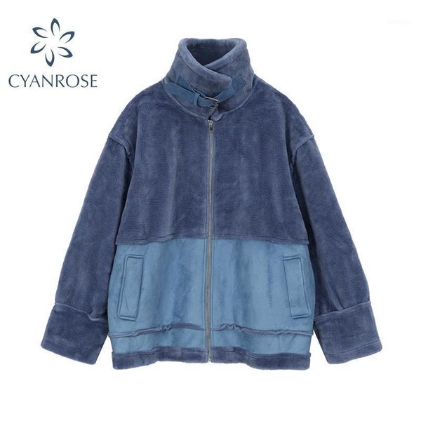 

women autumn winter faux lamb fur sheepskin coat loose long sleeve sheep shearing jacket female casual thicken warm outerwear1, Black