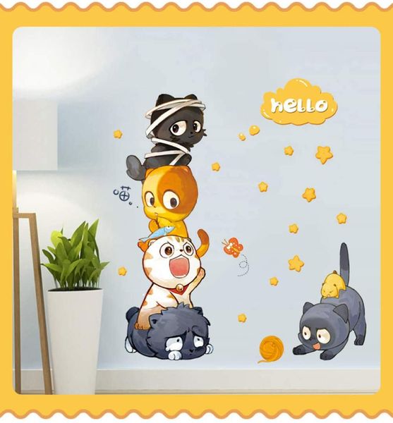 

gemeng wall stickers cartoon cat children's room bedroom wardrobe refrigerator door stickers backgro