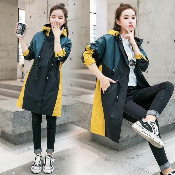 

women 2020 spring autumn fashion thin trench coat female hooded outerwear for ladies long windbreaker casual plus size z031, Tan;black