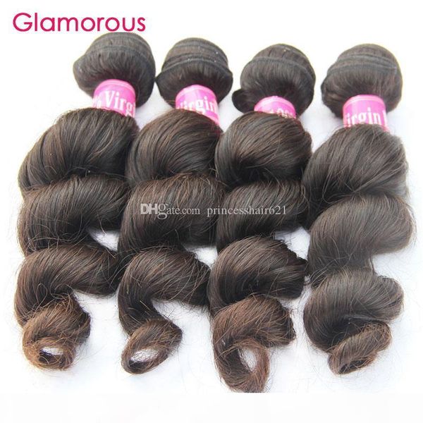 

glamorous peuvian hair weave loose wave 4 bundles double weft virgin human hair natural color malaysian indian brazilian weaves, Black