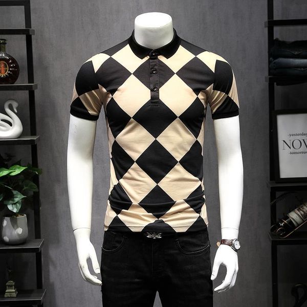 

great designer plaid argyle polos 2021 new us polo shirts for men short sleeve diamond patchwork color breathable shirt 5xl 9256, White;black