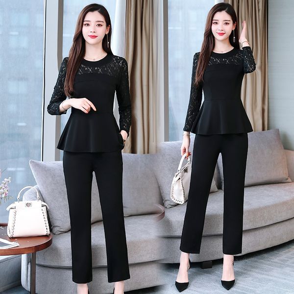 

woman plus size clothes of women income peplum pants 2 long sleeve pieces set business suits zy1y, White