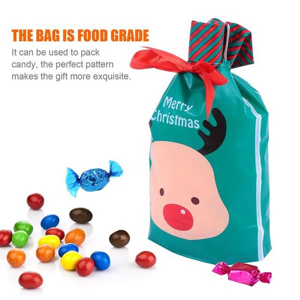 

50pcs christmas drawstring bag safe chic nice fine plastic gift bag xmas treat pouch gift wrapping bag snacks goodies bbydcs