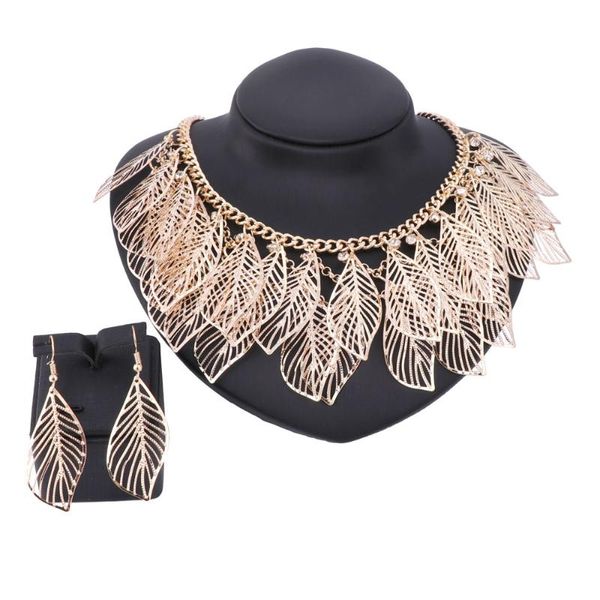 

fashion multiple leaves pendant necklace gold color zinc alloy leaf pendant necklace earring for women jewelry party gift, Silver