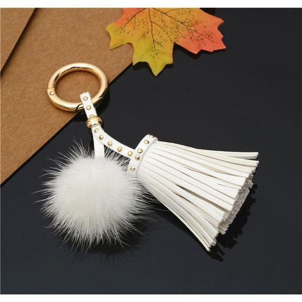

leather tassels with mink fur ball key chain with one tassels for car keychain bag key ring jewelry eh811 f sqcgky, Slivery;golden