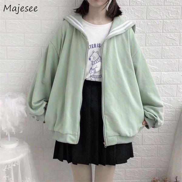 

hoodies women sweatshirt plus size kawaii casual loose oversized hoodie womens clothing korean fashion sailor collar harajuku y200608, Black