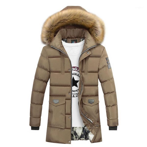 

parka men cotton thick cotton jacket new long winter parkas warm fashion business jackets coats fur collar 89wy1, Tan;black