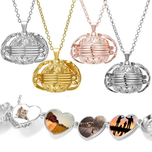 

pendant necklaces fashion magic 4 po heart memory floating locket angel wing necklace retro family box jewelry diy gift, Silver