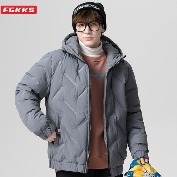 

fgkks winter trendy down jacket men fashion brand men casual white duck down coats warm thick hooded down jackets male q1209, Black