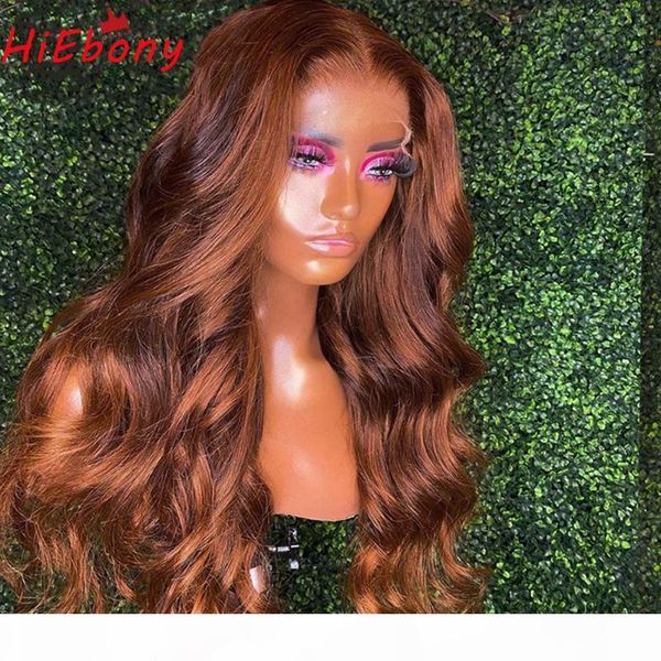 

hiebony remy human hair lace front wigs preplucked wavy #30 glueless lace front wigs 180% middle part 13x4 frontal, Black;brown