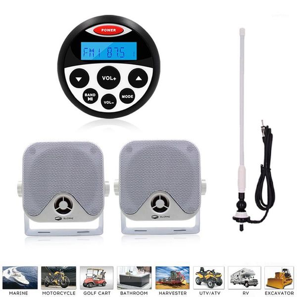 

marine radio kit boat waterproof bluetooth stereo receiver car usb mp3 player + outdoor hanging box speakers + radio antenna1