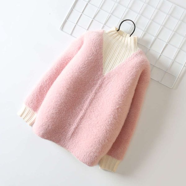 

2020 new autumn and winter girls' mink sweater fake two children's plus baby cashmere thickened bottom coat, Blue
