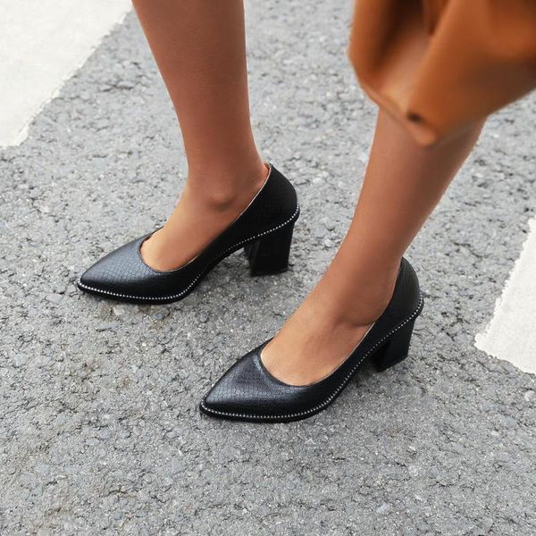 

dress shoes high heels women pumps 2021 spring square heel woman 8cm large size 34-43, Black