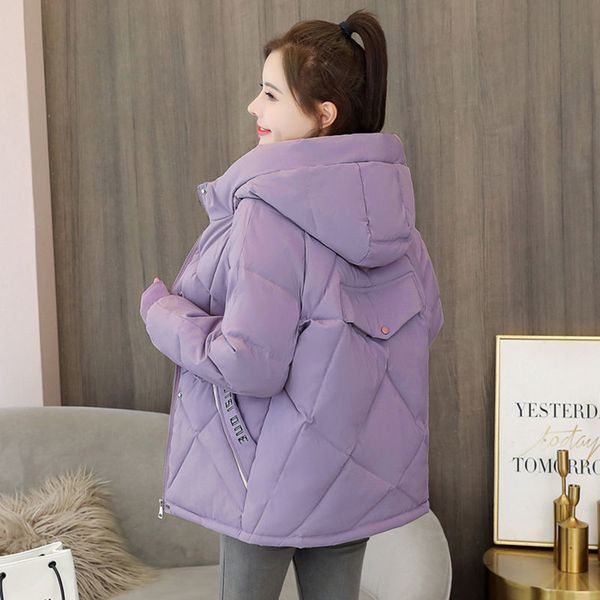 

new fashion short letter print autumn winter jacket women warm solid hooded down parka cotton jacket coat s-xxxl 201110, Black
