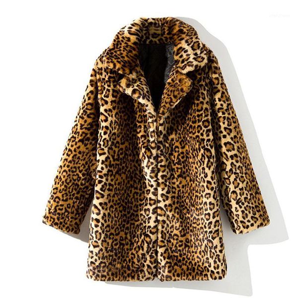 

new winter clothes women leopard faux fur coat korean long sleeve vintage mid-length jacket ladies overcoat h8621, Black
