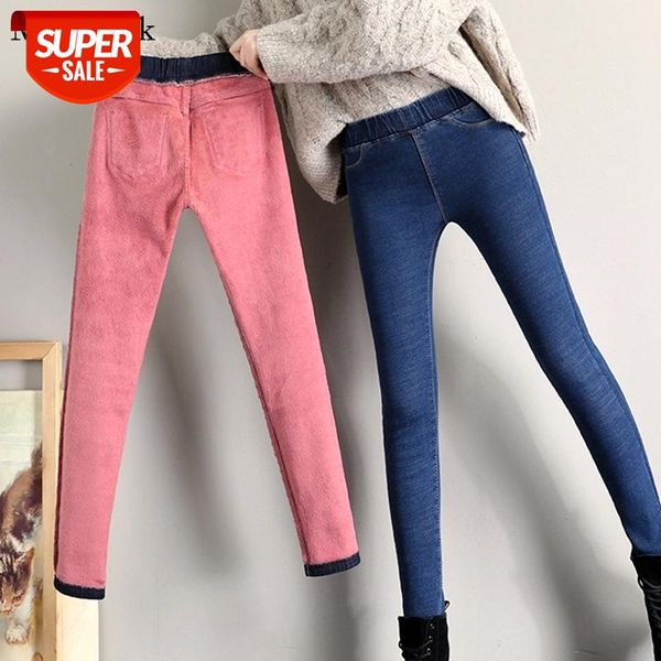 

winter velvet high waist jeans for women trousers slim skinny jeans woman high stretch vintage pencil women pants 11476 #7q4m, Black;white