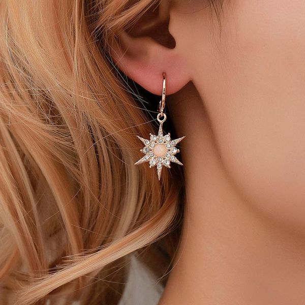 

fashion crystal drop earrings zircon gold silver color sunflower pendant exaggerated earrings for women girls party jewelry
