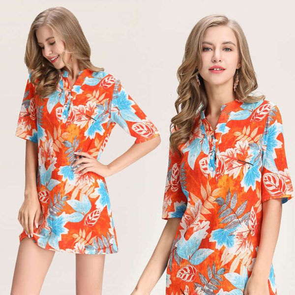 

2019 new women's printed short summer lapel dress casual resort, Black;gray