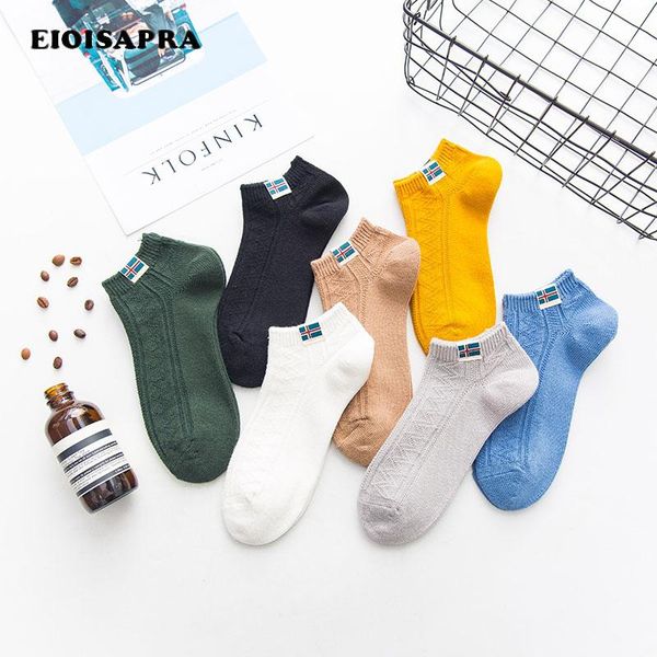 

eioisapra]knitting label cotton striped socks men comfort breathable casual antiskid absorb sweat striped socks meias sokken, Black