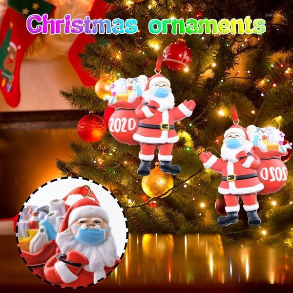 Decorazioni di Natale 1/2/3/4/5/6PC 2021 3DOrnamento di Natale Babbo Natale che indossa una maschera per il viso Decorare l'albero Pupazzo di neve Decorazione Regalo per l'anno per bambini1