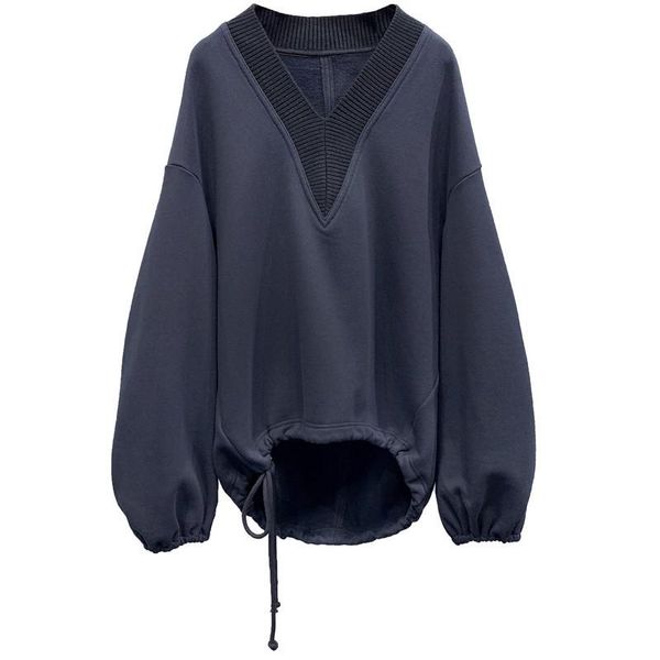 

women's hoodies & sweatshirts hoodie oversize loose v-neck women sweatshirt female for 2021 fall winter solid cotton pullovers xxl, Black