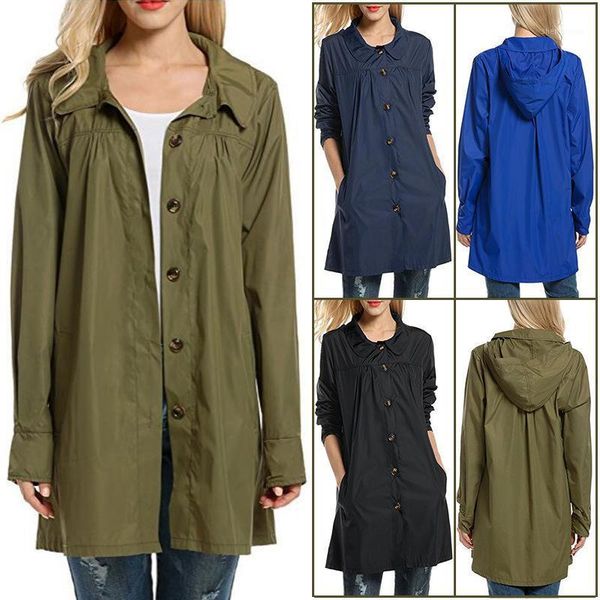 

women long sleeve hooded outdoor jacket lady waterproof raincoat loose coat fall1, Black;brown