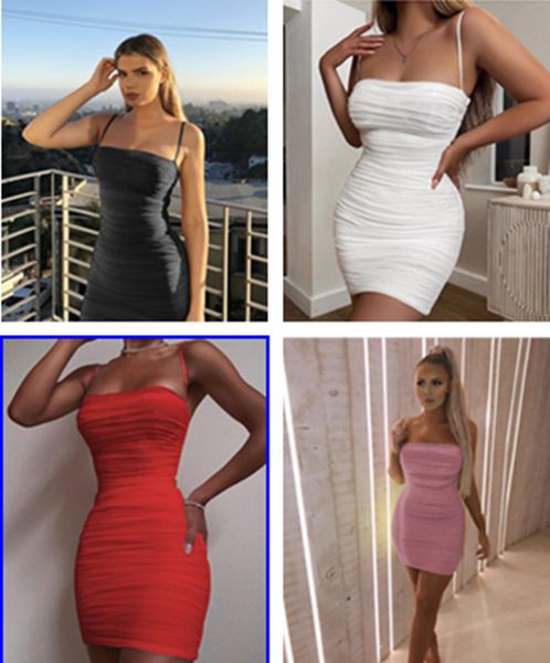

club dress 2020 summer women skirt solid color sling pleated hip dress fashion dresses for womens, Black;gray
