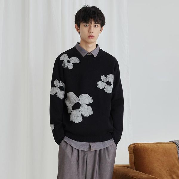 

men's sweaters sweater men harajuku streetwear gengar hip hop flower clothing pullover o-neck oversize fashion casual couple male, White;black