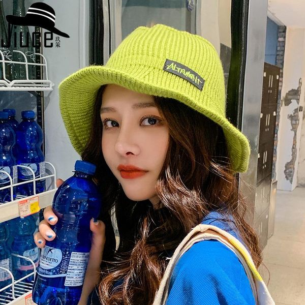 

wide brim hats pragmapism autumn winter knitted fisherman women's warm wool hat candy color tide for women bucket harajuku, Blue;gray