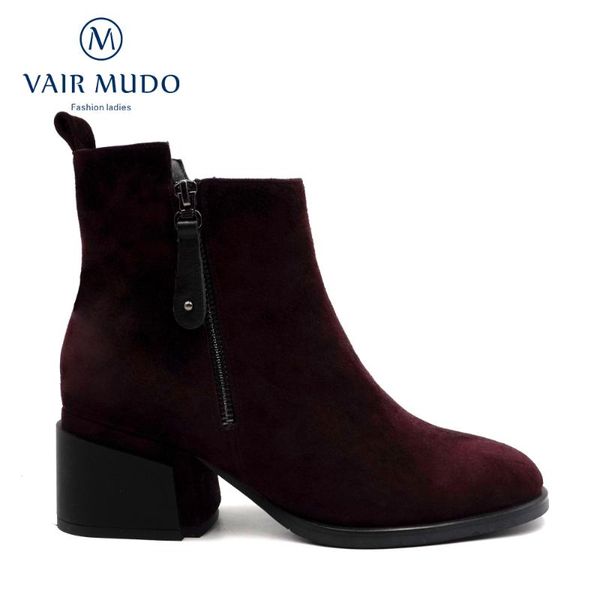 

boots vair mudo ankle shoes elegant women thick heel genuine leather worker wool warm resist the cold bootdx99, Black