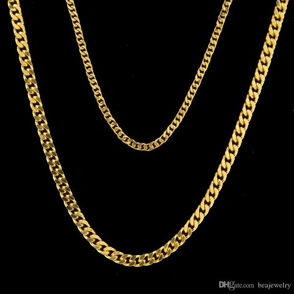 

hip hop men chain fashion silver gold plated 3mm*20/24inch 5mm*30inch miami cuban link chain alloy jewelry accessories