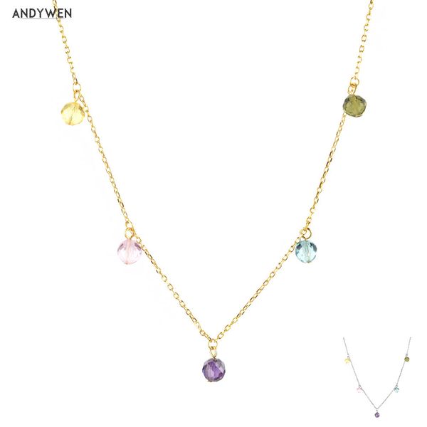 

andywen 925 sterling silver gold chain choker necklace 2020 rock punk wedding jewelry five charms collar women fashion jewels q1214