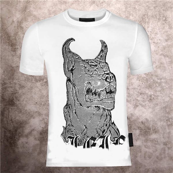 

2021 men's pp devil monster drill european and american trend summer phillip plain half sleeve fashion short sleeve t-shirt, White;black