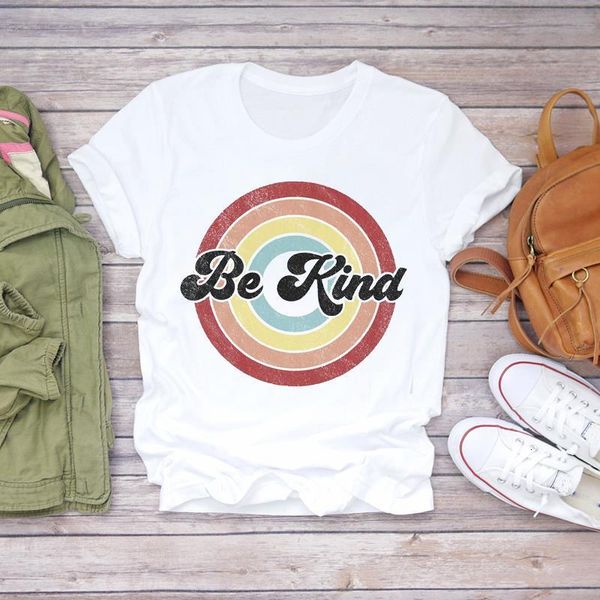 

женщины полосатые добрые письма 90-х годов дамы мода с коротким рукавом печать леди футболки топ женские графические футболки женские футбол, White