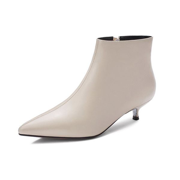 

2021 новый новый новичок, указанный на женской лодыжной бежевой коже короткие сапоги mujer осень зима молния женская обувь bd3i, Black