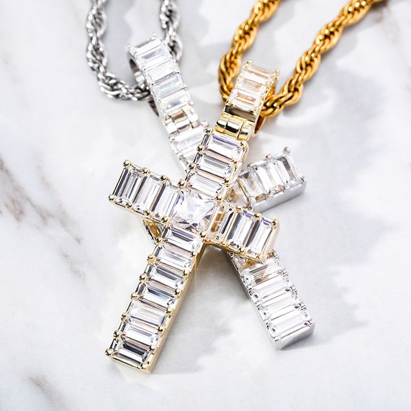 

ультрамодные мужчины женщины ожерелья роскошные bling zircon ожерелья мода золотой серебряный цвет медный крест хип-хоп ожерелья, Silver