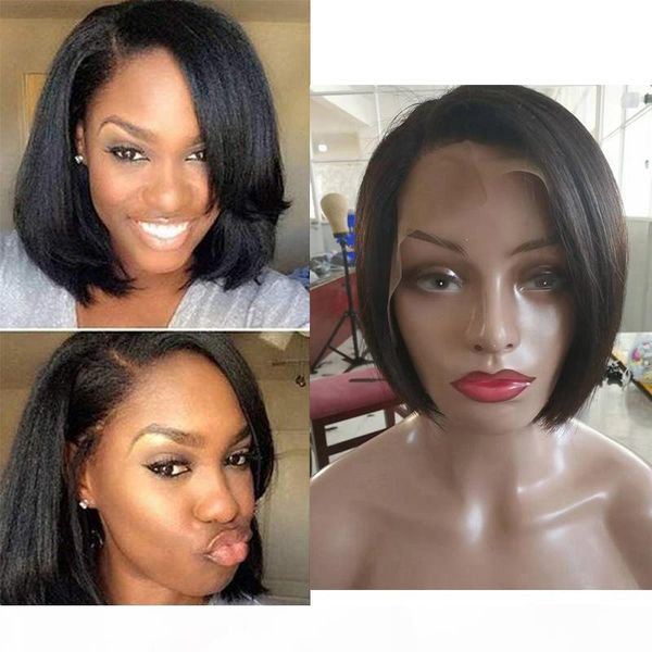 

peruvian lace front human hair wigs new arrival pixie cut short glueless wig with bangs for african peruvian straight hair wigs, Black;brown
