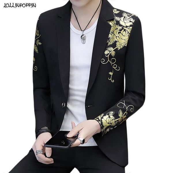 

men's suits & blazers korean style slim fit men floral casual 2021 single button notched lapel suit jacket black / white, White;black
