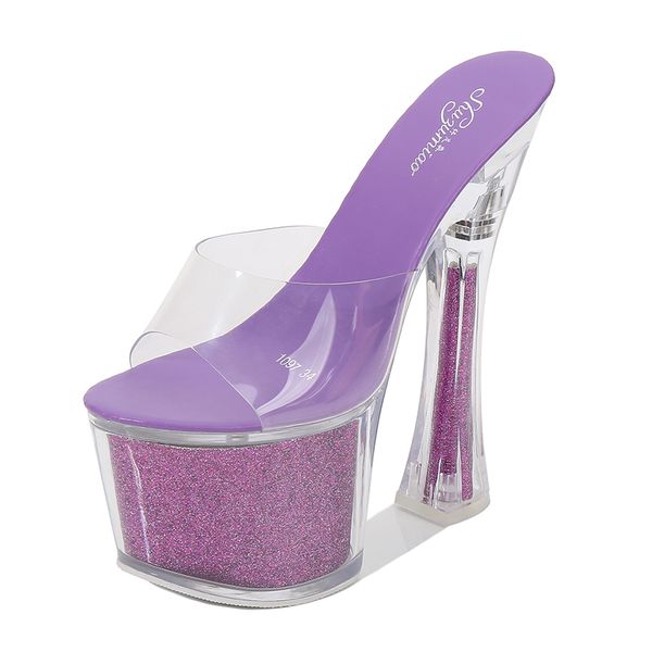 

2021 transparent female 17cm high seven sandals slides luxury heels purple slippers size shoes pd1w, Black