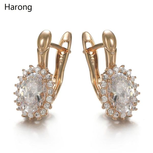 

stud natural crystal zircon copper earrings luxury female noble ear clip wedding jewelry for woman girl gift accessories, Golden;silver