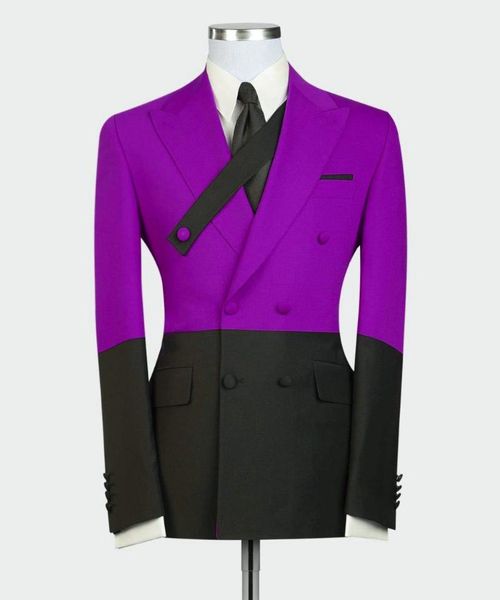 

men's suits & blazers 2021 suit purple black formal 2 piece slim fit double-breasted peaked lapel prom tuxedo wedding groomsmen (blazer, White;black