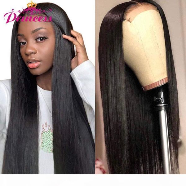 

princess straight lace front human hair wigs 4x4 lace closure wigs 13x4 frontal human hair pre-plucked with baby, Black;brown
