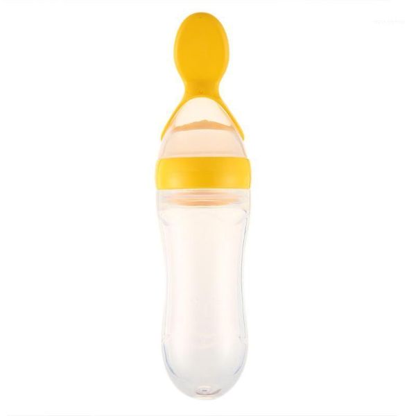 

1pc 90ml baby bottle silicone extrusion feeding type infant kids care spoon rice paste baby bottle 5 colors1