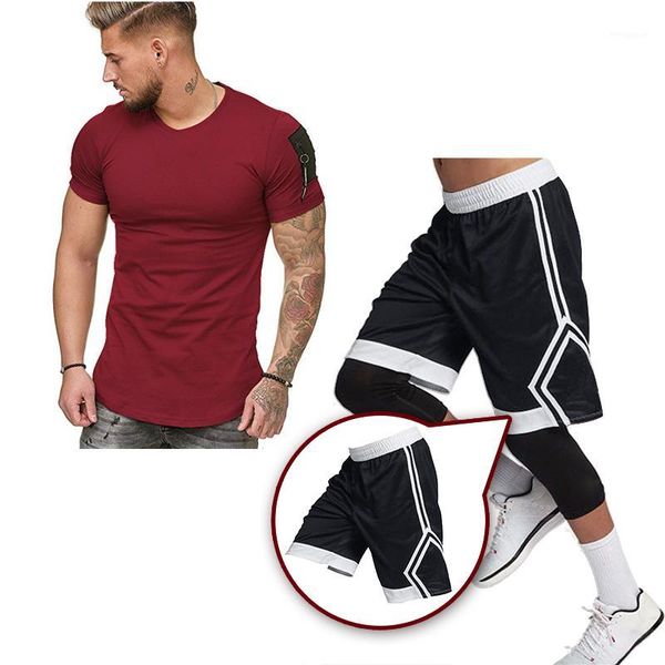 

new sports leisure suit men's t-shirt basketball sports shorts solid color men's fashion leisure t-shirt shorts set1, Gray