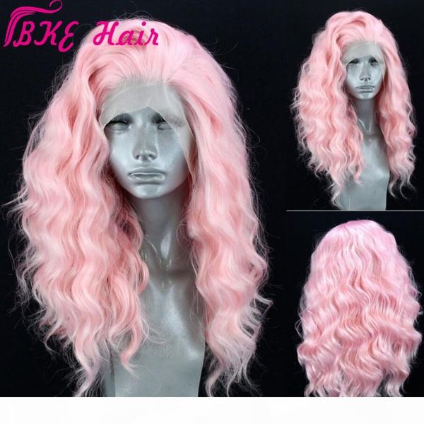 

fast shipping 360 lace frontal pink color long loose wavy synthetic lace front wigs heat resistant hair wigs cosplay party style, Black