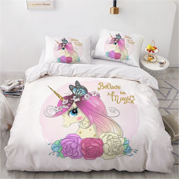 

luxury 3d bedding set comforter white quilt cover double king queen double single size unicorn cartoon design custom bedclothes duvet cover